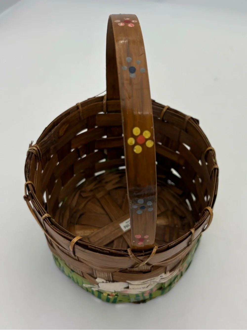 Vintage Handwoven and Hand Painted Easter Bunny Basket